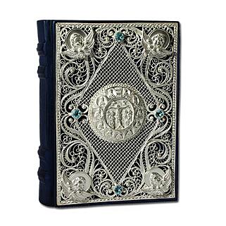 Подарочная книга Православный Молитвослов с филигранью (серебро), топазами в замшевой шкатулке